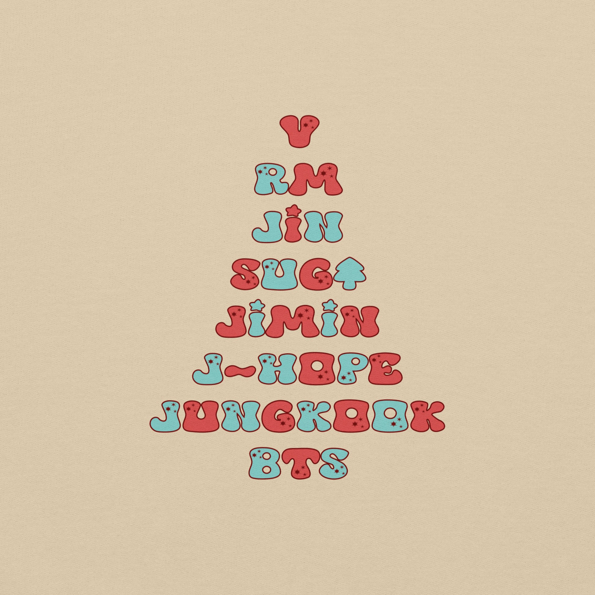 Colorful Christmas Tree made up of the Members of BTS.